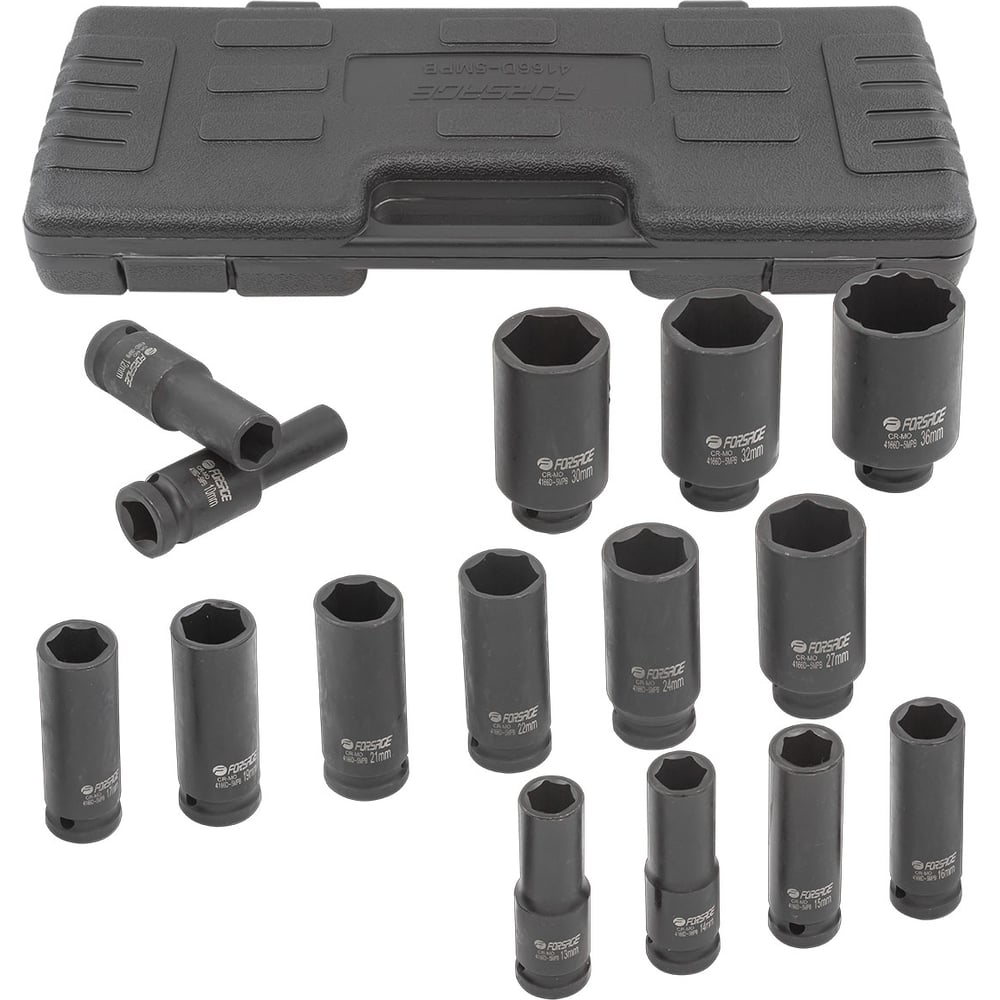Изображение товара Набор ударных глубоких головок Forsage 15 шт 1/2 дюйма во пластиковом кейсе