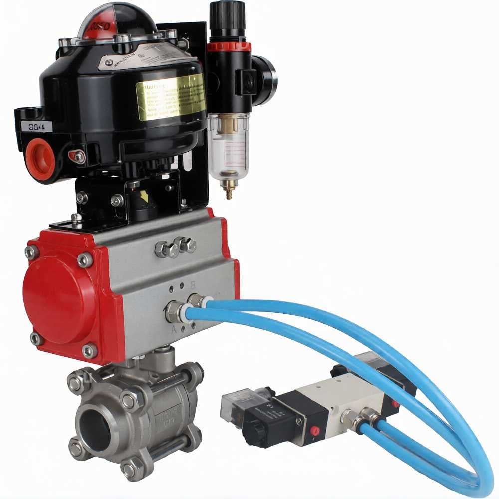 Изображение товара Кран шаровой DN.ru КШПП 316.200-ISO Ду100 Ру25 с пневмоприводом и пневмораспределителем