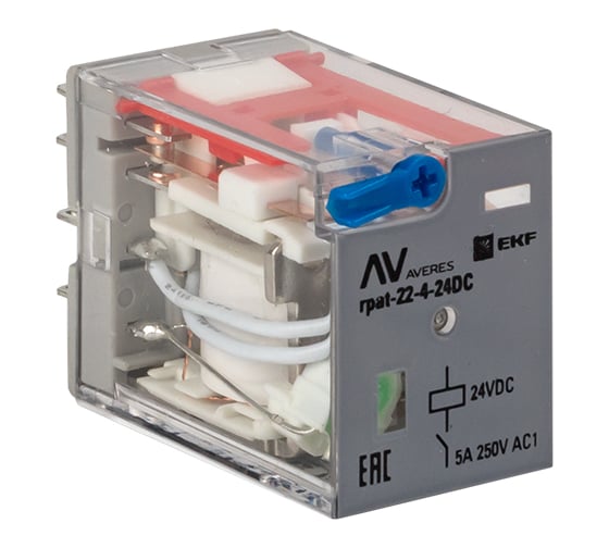 Изображение товара Промежуточное реле EKF AVERES RPAt 22/4 с кнопкой и механической индикацией, 5A, 24В DC rpat-22-4-24DC