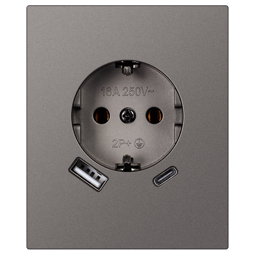 Изображение товара Розетка SMARTBUY модульная встраиваемая с заземлением USB и Type-C графит