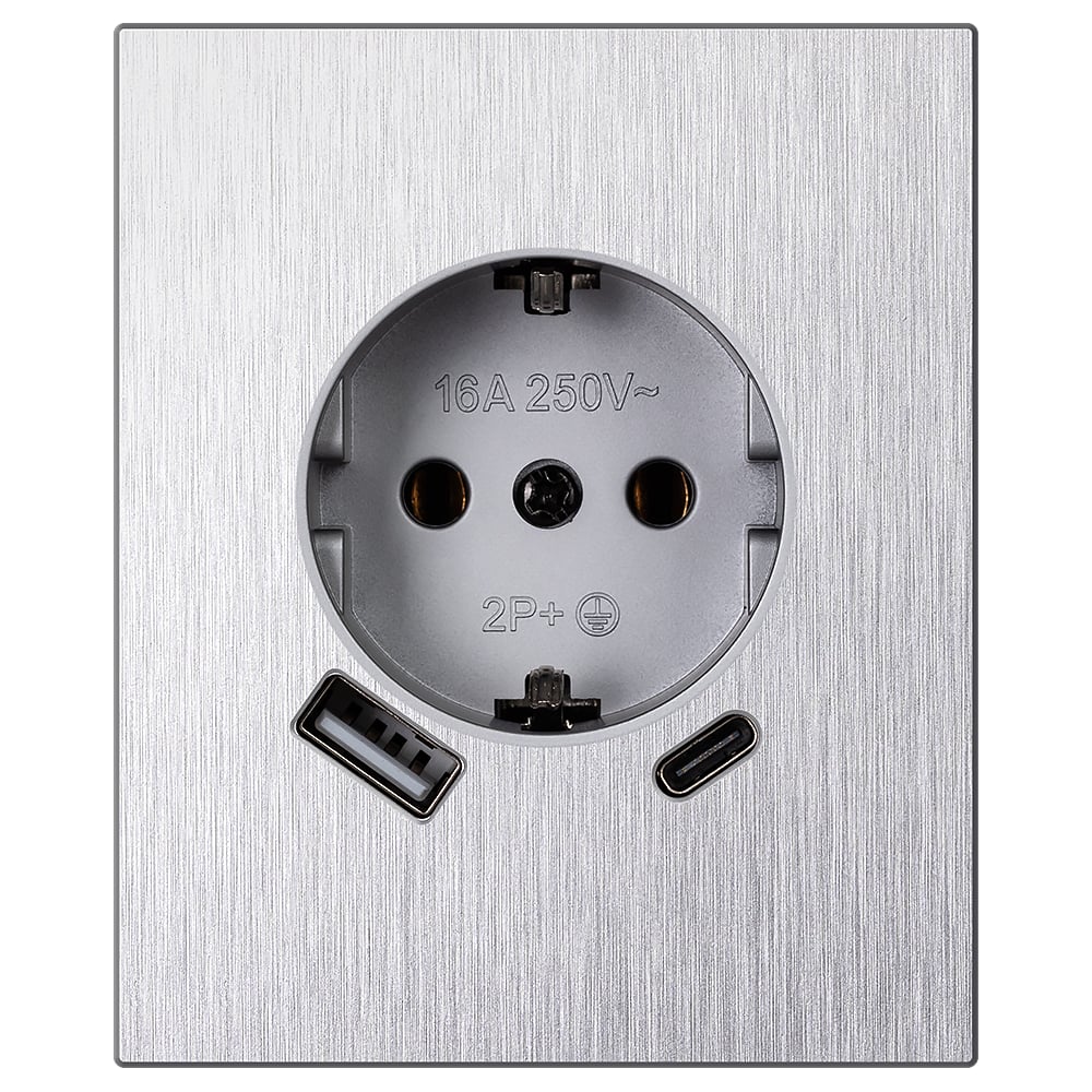 Изображение товара Розетка SMARTBUY одноместная USB+Type-C алюминий серебро IP20