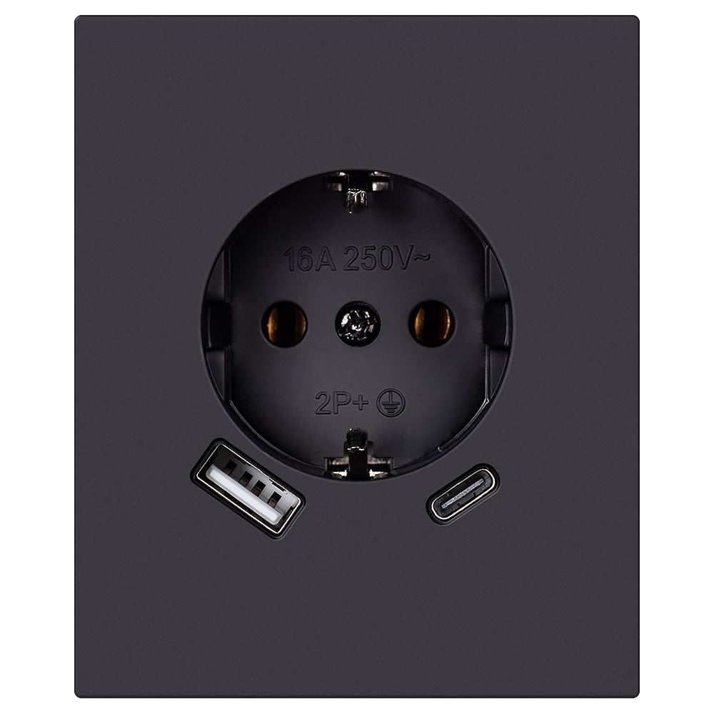 Изображение товара Розетка SMARTBUY модульная с USB Type-C заземлением черная