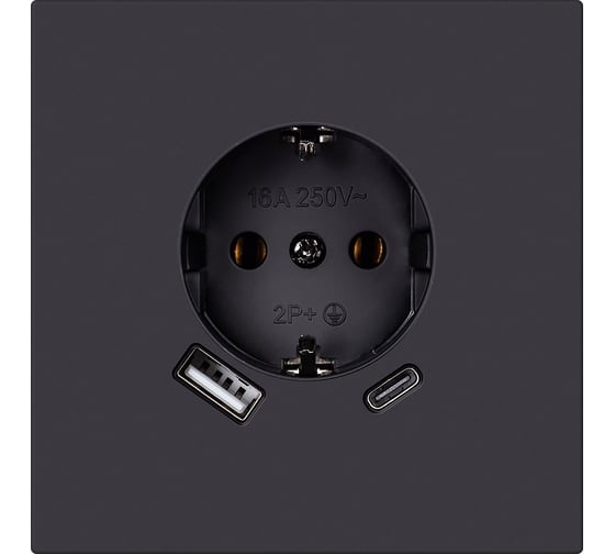 Изображение товара Розетка одноместная SMARTBUY с заземлением USB+Type-C независимая 16А черная Альтаир SBE-i11b-16-S1-USB