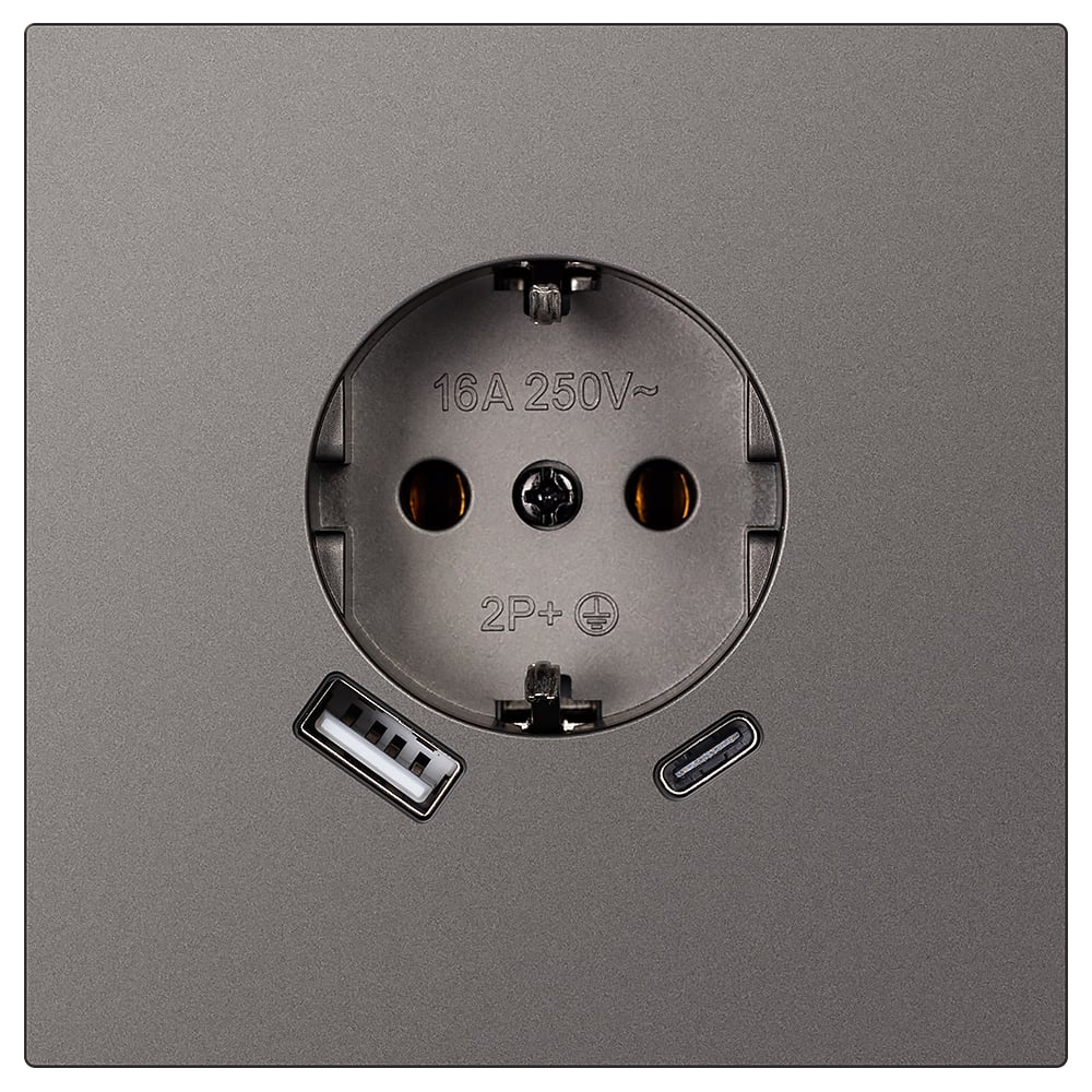 Изображение товара Розетка SMARTBUY с заземлением USB и Type-C 16А Graphite Альтаир SBE-i11g-16-S1-USB