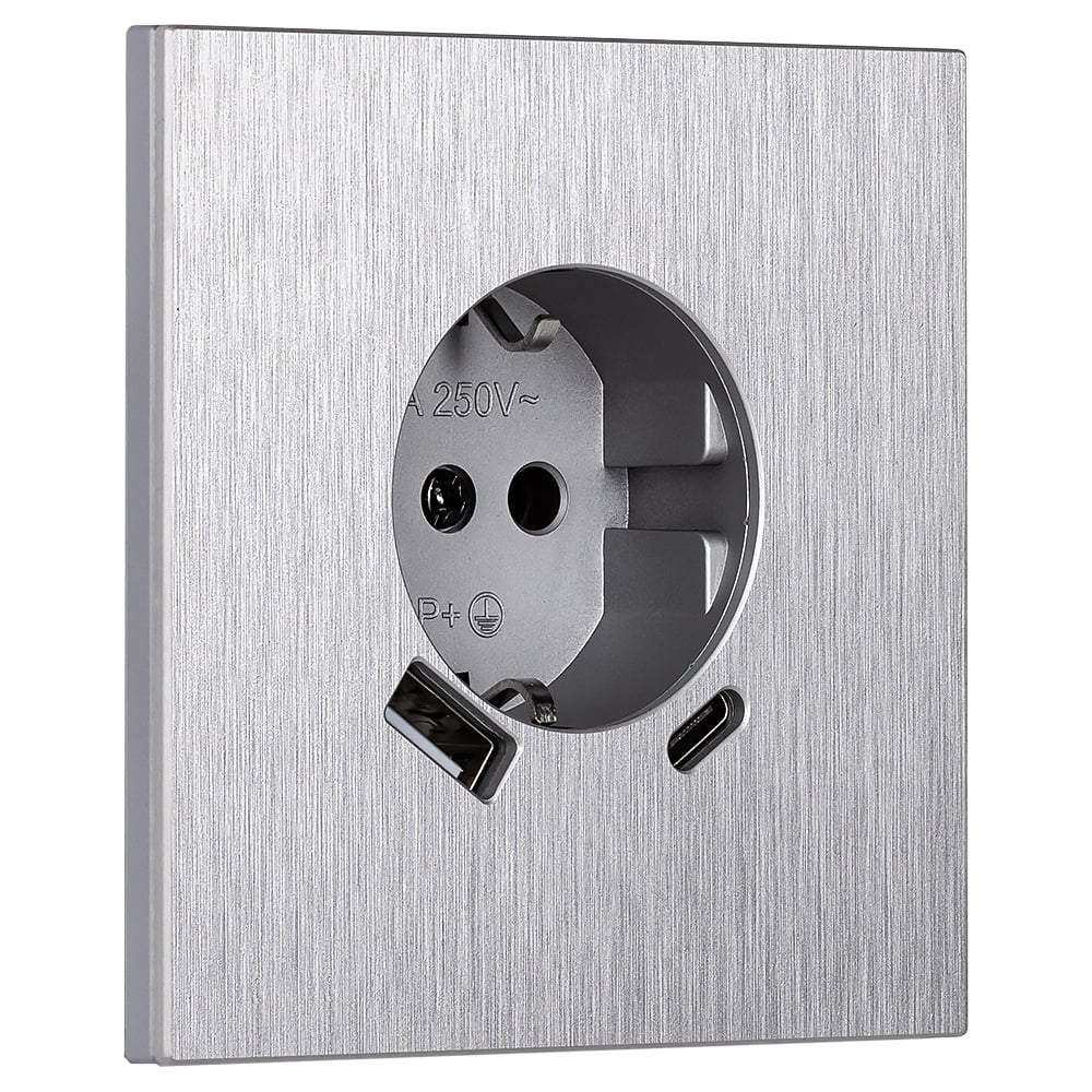 Изображение товара Розетка одноместная SMARTBUY с заземлением USB и Type-C серебро IP20