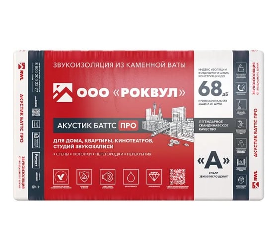 Изображение товара Плита RWL РОКВУЛ АКУСТИК БАТТС ПРО 1000x600x50, 24пач/паллет ГППАЛ-315197