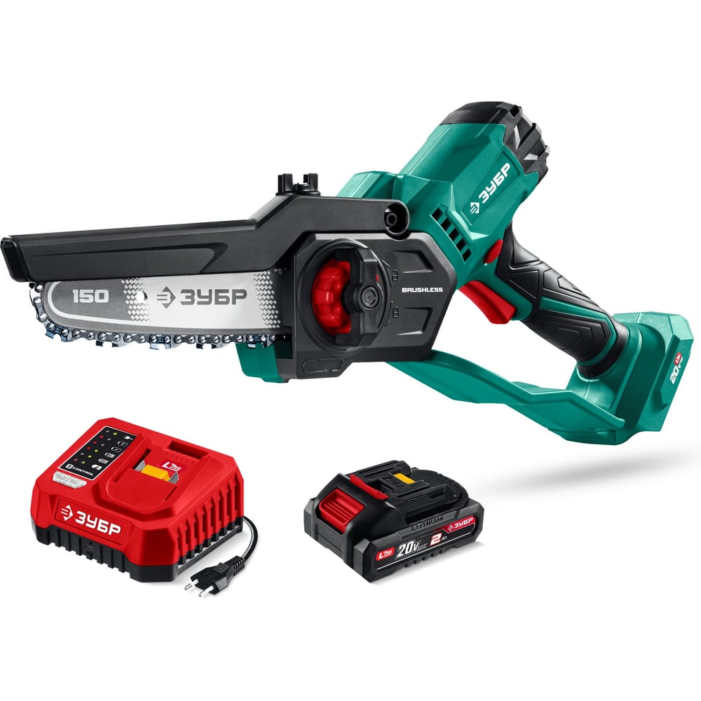 Изображение товара Аккумуляторная цепная пила ЗУБР 20 В 150 мм бесщеточный двигатель
