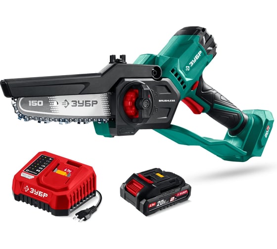 Изображение товара Мини-пила цепная аккумуляторная ЗУБР 20 В, 150 мм шина, 1 АКБ LMS (2 Ач), ПЦБ-2015-21