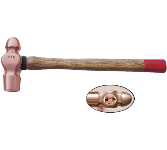 Изображение товара Молоток медный X-Spark с круглым бойком с деревянной рукояткой медный 2205B-1008