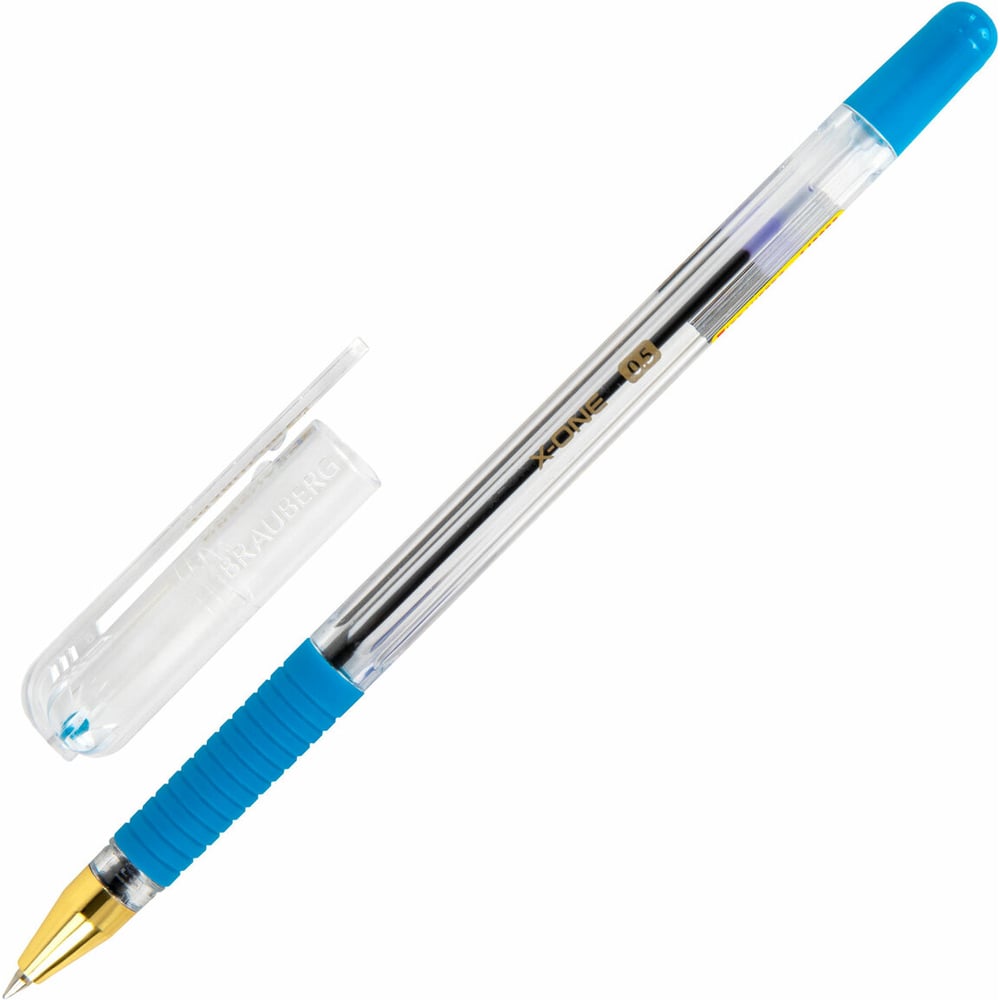 Изображение товара Ручка шариковая BRAUBERG X-ONE масляная с грипом, 12 шт., синяя, корпус прозрачный