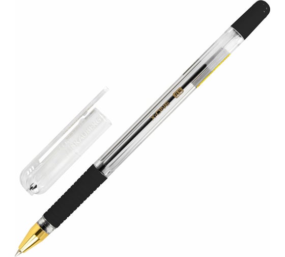 Изображение товара Ручка шариковая BRAUBERG масляная с грипом X-ONE, ЧЕРНАЯ, корпус прозрачный, линия 0,35 мм, КОМПЛЕКТ 12 шт., 143988