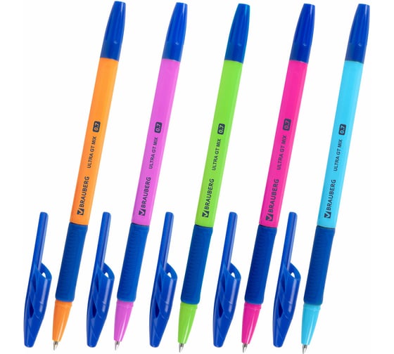 Изображение товара Ручка шариковая BRAUBERG с грипом ULTRA GT MIX, СИНЯЯ, корпус ассорти, линия 0,35мм, КОМПЛЕКТ 50 шт., 144055