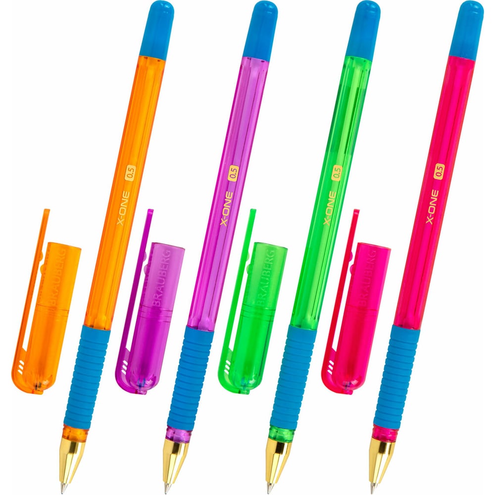 Изображение товара Набор из 12 шариковых ручек BRAUBERG X-ONE NEON с синей линией 0,35мм