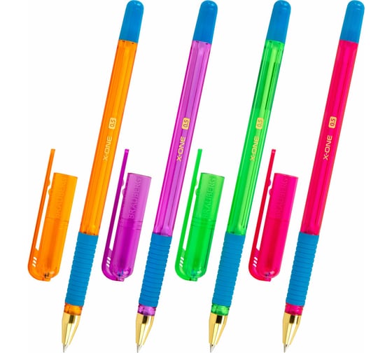 Изображение товара Ручка шариковая BRAUBERG масляная с грипом X-ONE NEON, СИНЯЯ, корпус ассорти, линия 0,35мм, КОМПЛЕКТ 12 шт., 143987