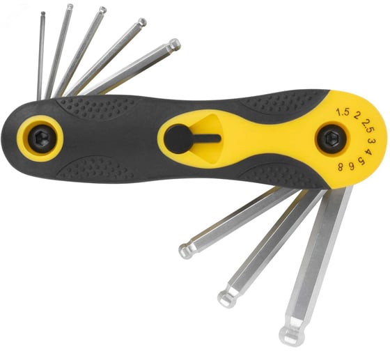 Изображение товара Ключи шестигранные с шаром FIT CrV 8 шт., 1,5-8 мм, складные 64183