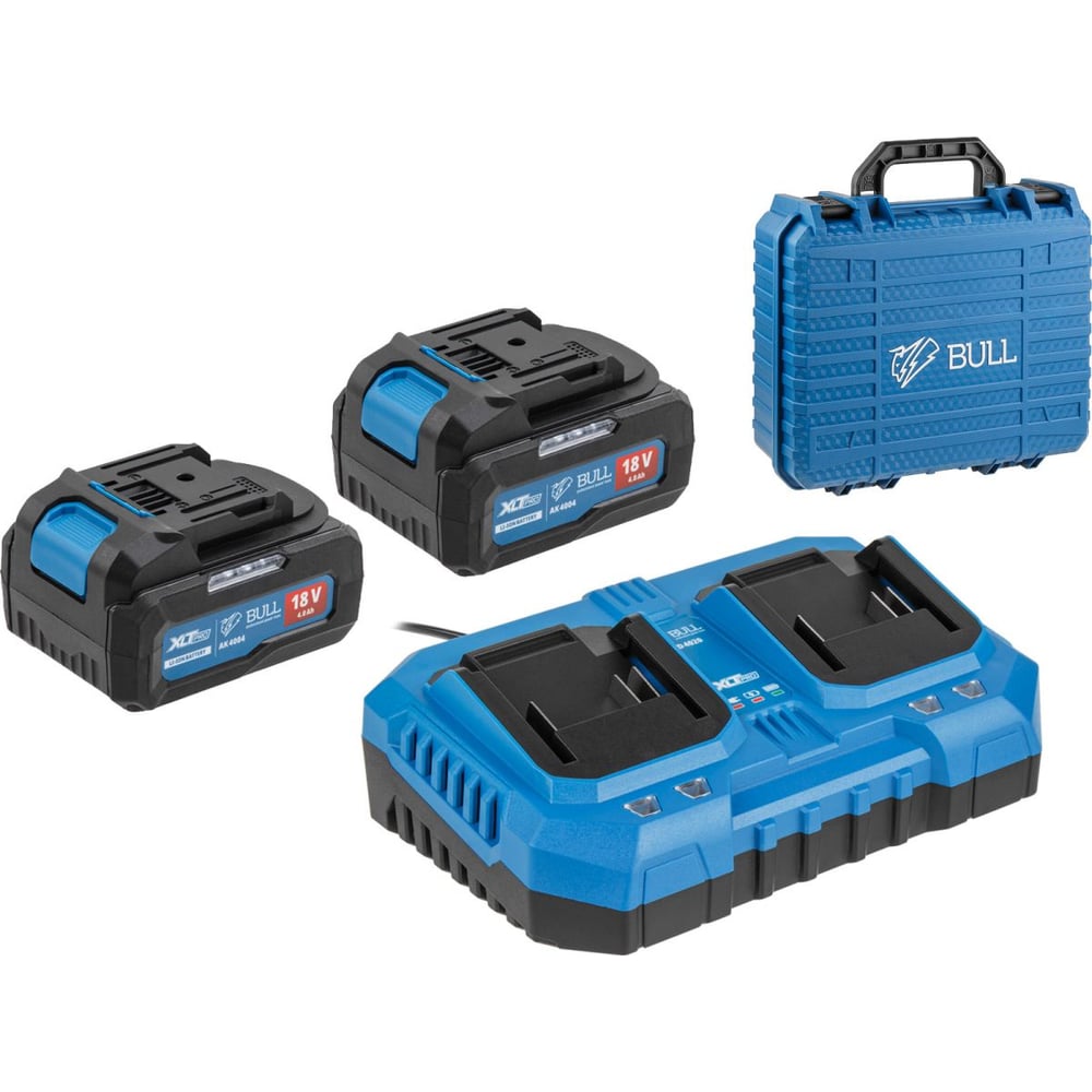 Изображение товара Аккумуляторный набор BULL 2х4 А*ч с зарядным устройством и кейсом в серии XLTpro