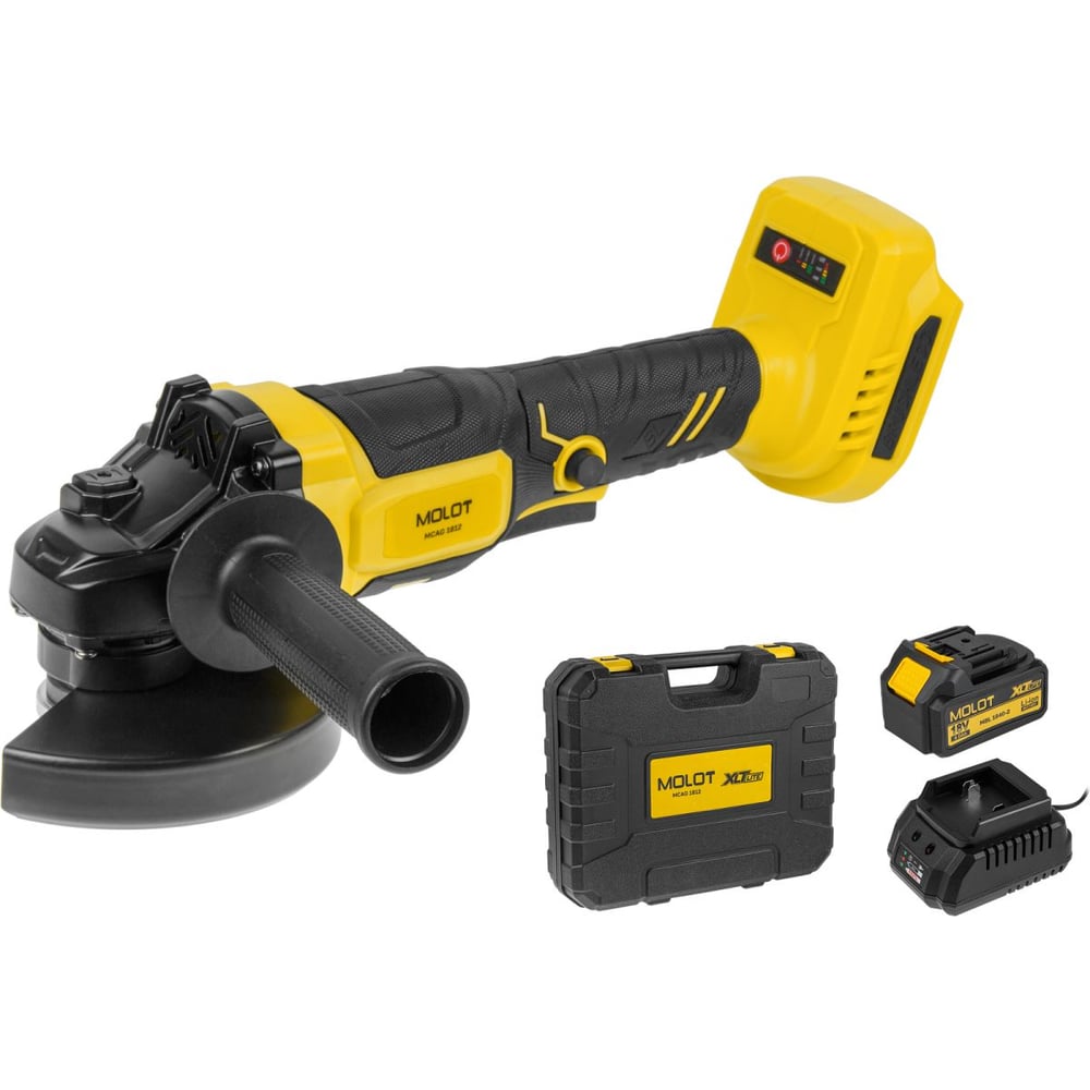 Изображение товара Угловая аккумуляторная шлифмашина MOLOT MCAG 1812 XLT Lite SET 125 мм