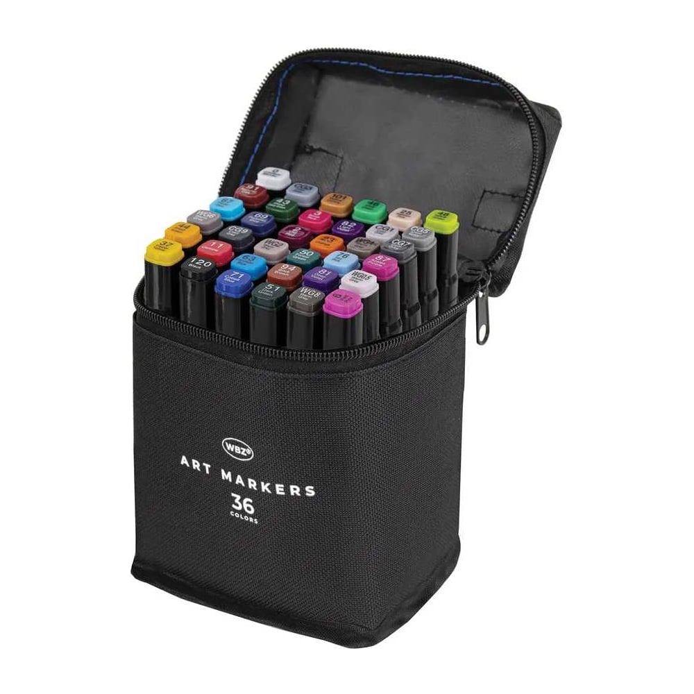 Изображение товара Маркеры для скетчинга двусторонние WBZ набор 36 шт текстильный чехол