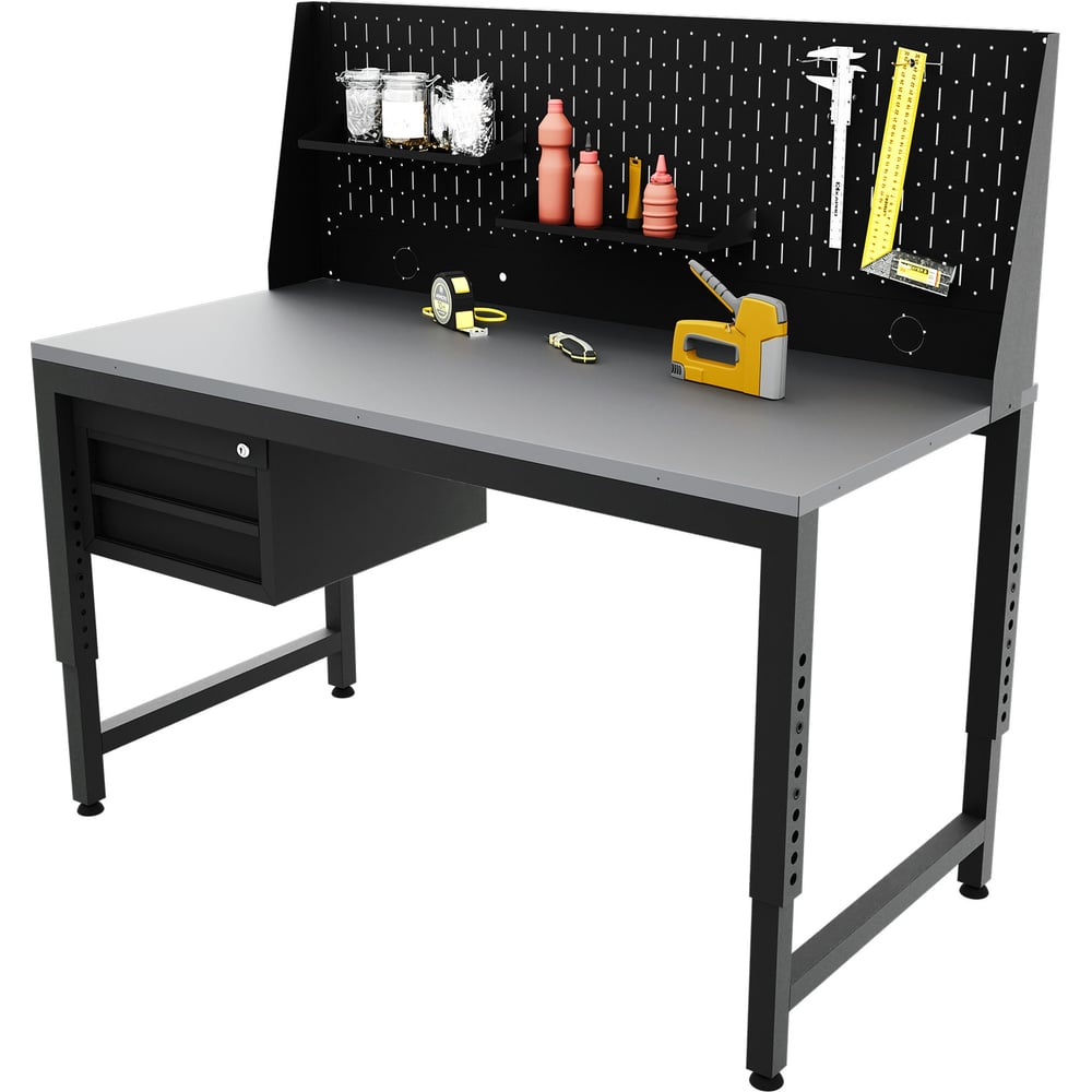 Изображение товара Верстак регулируемый Greenberg с тумбой и перфопанелью 1400х600 мм