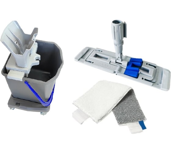 Изображение товара Комплект для уборки пола РОСМОП колесная база, ведро 25 л с синей ручкой, фиксаторы, WRQL, 40-RQ, TMK-40-Q Pro-25B