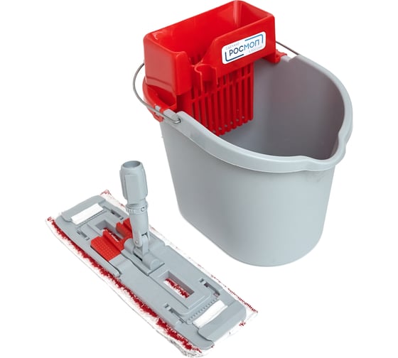 Изображение товара Комплект для ручной мойки пола РОСМОП ведро 10 л, отжим Мини красный, держатель Росмоп Кваттро, моп ТМК-40-Q. РОСМОП Мини К