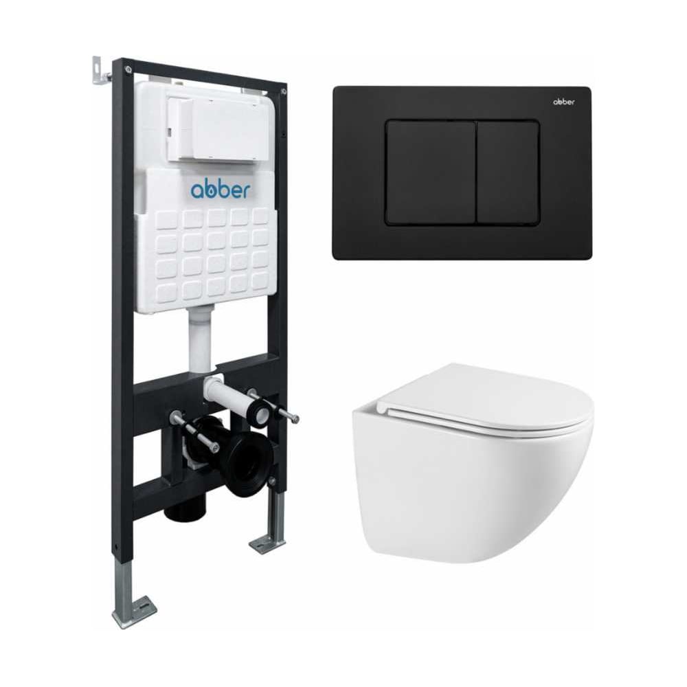 Изображение товара Подвесной унитаз безободковый с инсталляцией ABBER Bequem AC1131TC белый