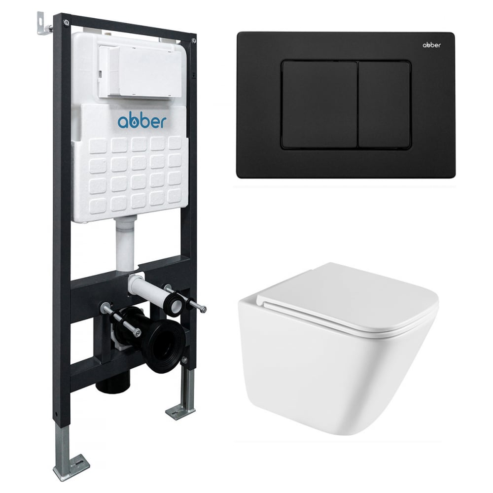 Изображение товара Подвесной унитаз с инсталляцией и кнопкой смыва ABBER Rechteck AC1219TC