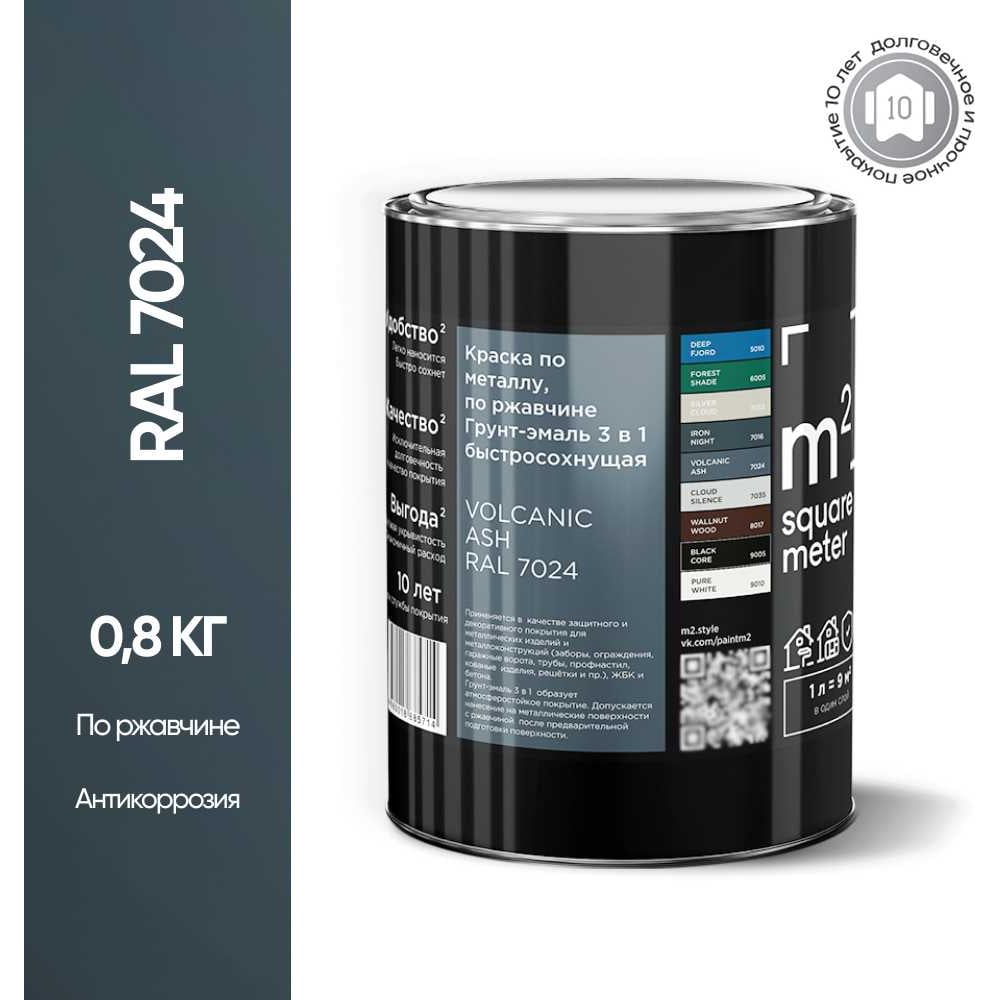 Изображение товара Грунт-эмаль по ржавчине M2 SQUARE METER RAL 7024 Графит, 1 л, быстросохнущая и влагостойкая Изображение товара Грунт-эмаль по ржавчине M2 SQUARE METER RAL 7024 Графит, 1 л, быстросохнущая и влагостойкая