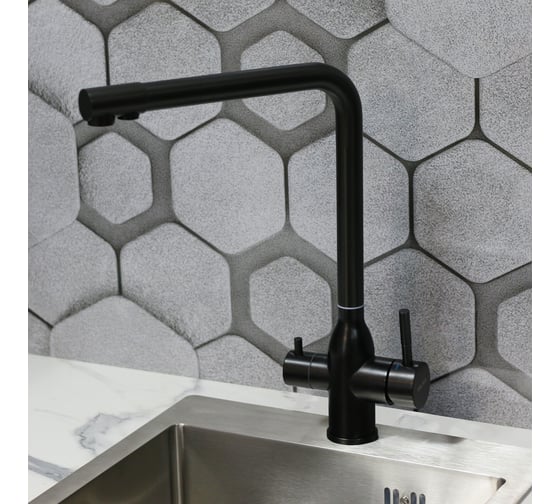 Изображение товара Смеситель для кухни однорычажный MELANA Stello 610304PVD-B, графит, нержавеющая сталь, с переключателем на фильтр 610304PVD-B