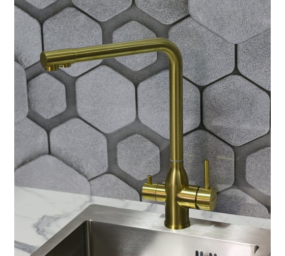 Изображение товара Смеситель для кухни однорычажный MELANA Stello 610304PVD-G, золото, нержавеющая сталь, с переключателем на фильтр 610304PVD-G