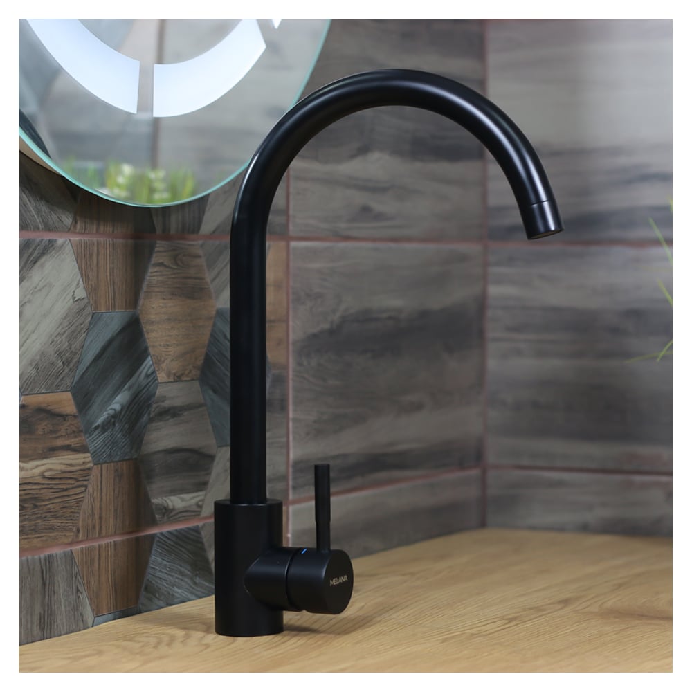 Изображение товара Однорычажный смеситель для кухни MELANA Tondo из нержавеющей стали черный