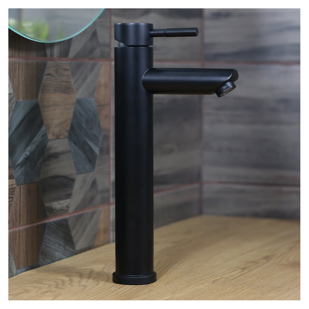 Изображение товара Современный однорычажный смеситель MELANA Tondo для умывальника черный нержавеющая сталь