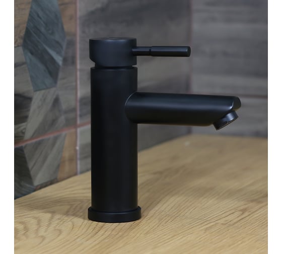 Изображение товара Смеситель для умывальника однорычажный MELANA Tondo 610101B, нержавеющая сталь, чёрный, литой излив 610101B