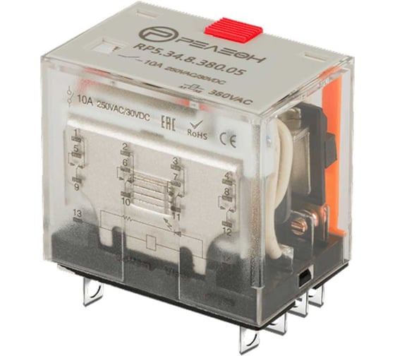 Изображение товара Миниатюрное силовое реле РЕЛЕОН 4 CO контакта 10а ; 380в Ac; блокируемая кнопка проверк, RP534838005