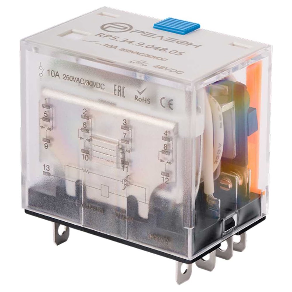 Изображение товара Миниатюрное силовое реле РЕЛЕОН 4 контакта 48 В DC IP40