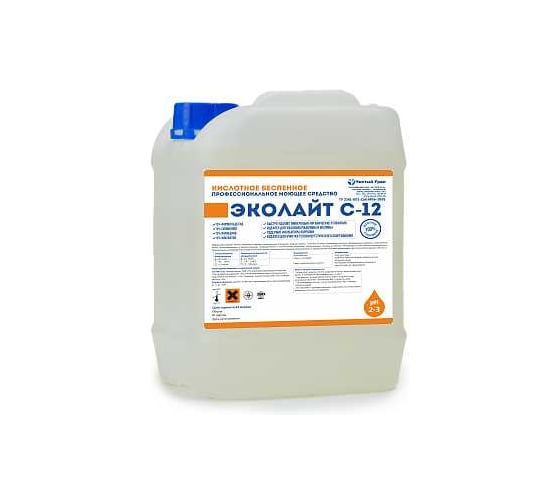 Изображение товара Кислотное беспенное средство для удаления накипи, кальциевых, магниевых, железофосфатных отложений Чистый Урал Эколайт С-12 5л 4631175914074