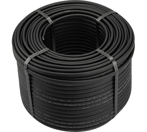 Изображение товара Саморегулирующийся греющий кабель REXANT SRL30-2CR (UV) экранированный, 30Вт/м, 100м 51-0235