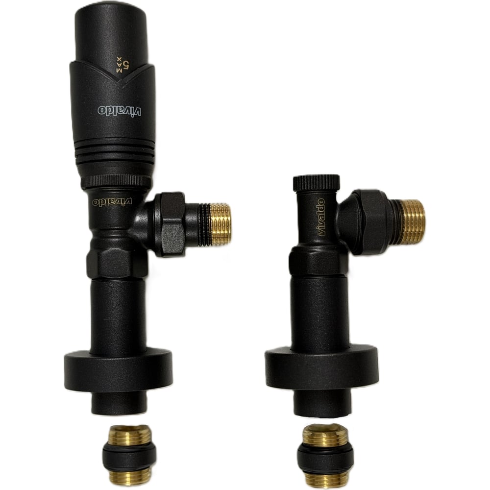 Изображение товара Комплект термостатический угловой VIVALDO 1/2 с удлинителями и чашками антрацит ATRVSRE-AT