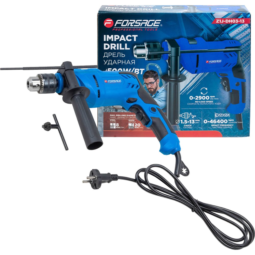 Изображение товара Электрическая ударная дрель Forsage F-Z1J-DH03-13(62009), 500Вт, 2 скорости