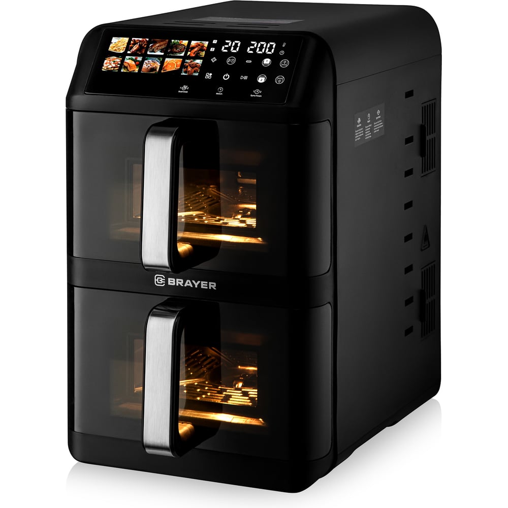Изображение товара Аэрогриль BRAYER 2047BR-BK, 2400 Вт, 11 л, 2 чаши, t до 200°C, съемная решетка, LED-дисплей, 10 программ BR2047BK