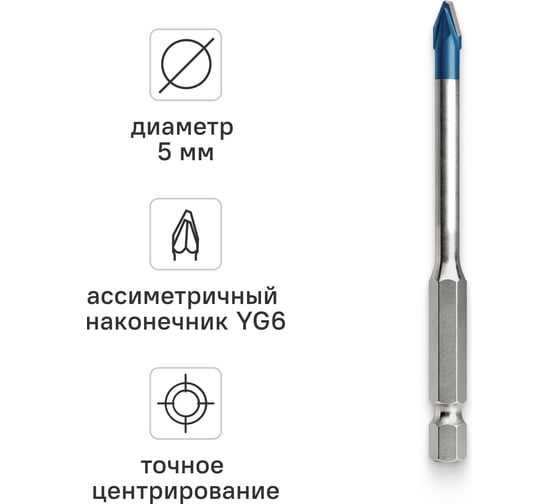 Изображение товара Сверло по керамограниту RAGE HARD CERAMIC HEX 5х90 мм Furious 554095
