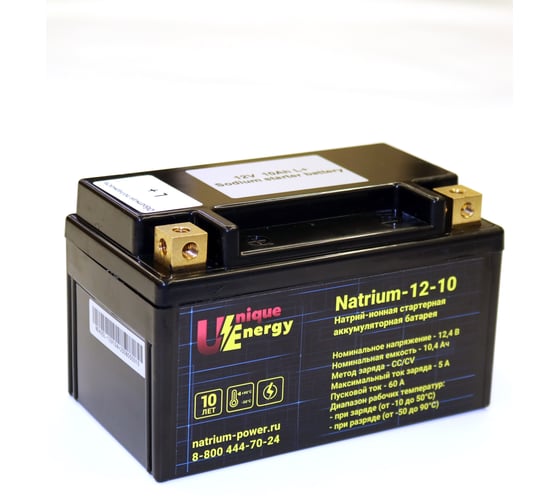 Изображение товара Аккумуляторная батарея натрий-ионная Unique Energy Sodium 12V 10Ah L+ (прямая полярность) UE Sodium-12-10Ah-L+ 4687207183598