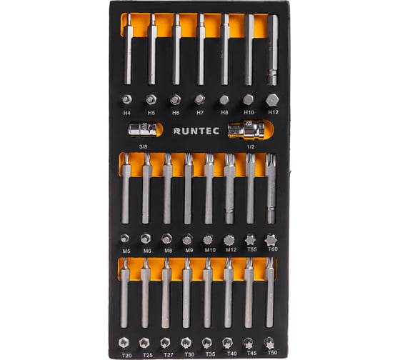 Изображение товара Набор бит Runtec RUNTEC S2, 10 мм TORX, SPLINE, HEX в ложементе EVA, 48 предметов RT-H10B1E48F