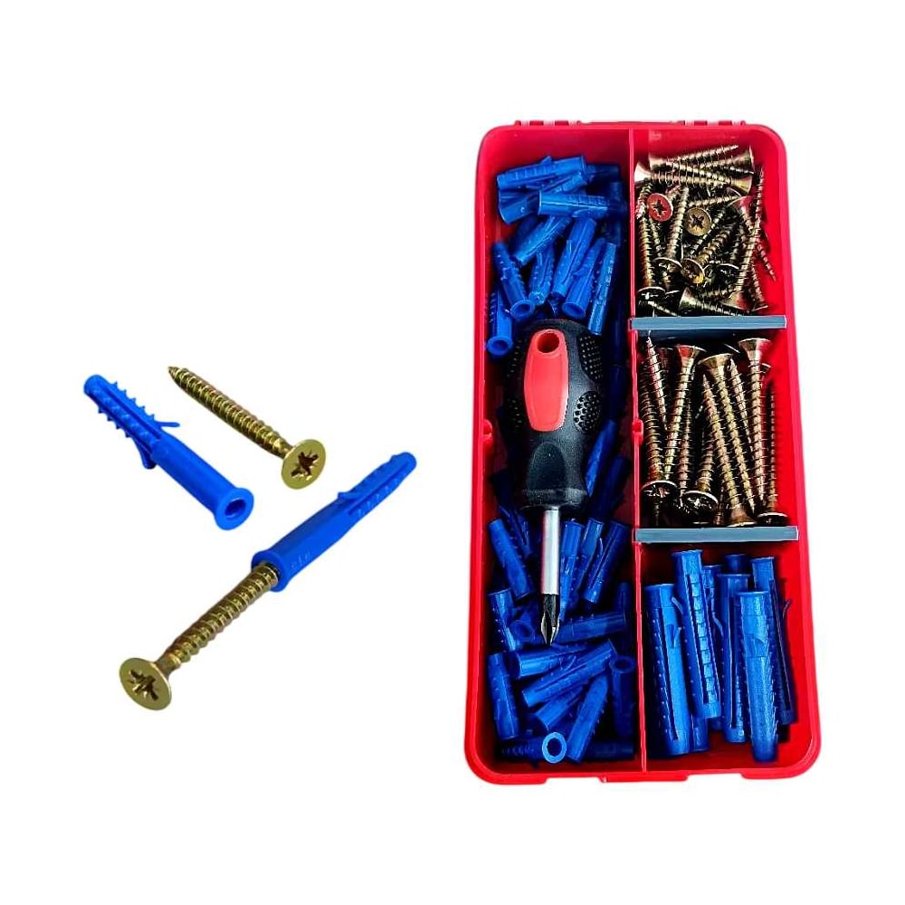 Изображение товара Шурупы с дюбелями и отверткой 23 Болта в органайзере НАБОР 17 1000184
