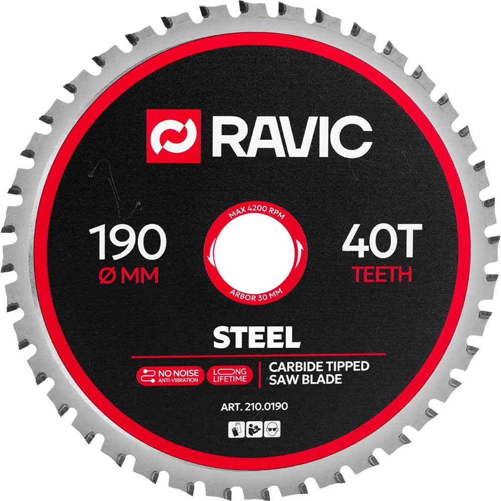 Изображение товара Ravic 190 мм пильный диск по стали для чистого реза, 40 зубьев, 30 мм посадочный