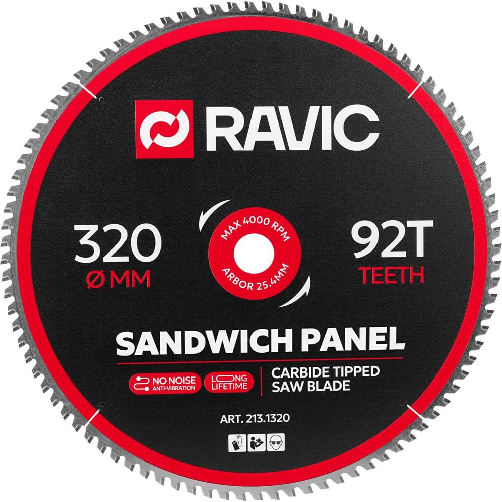Изображение товара Диск пильный по стали и сэндвич-панелям Ravic 320х2.2/1.8х25.4 мм, Z=92 213.132