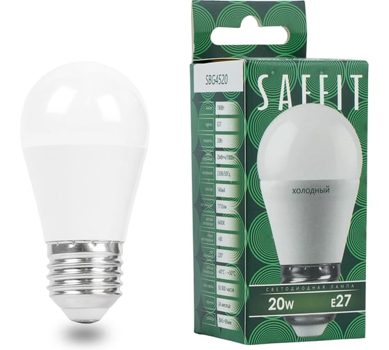 Изображение товара Лампа светодиодная SAFFIT SBG4520 Шарик E27 20W 230V 6400K, 55278