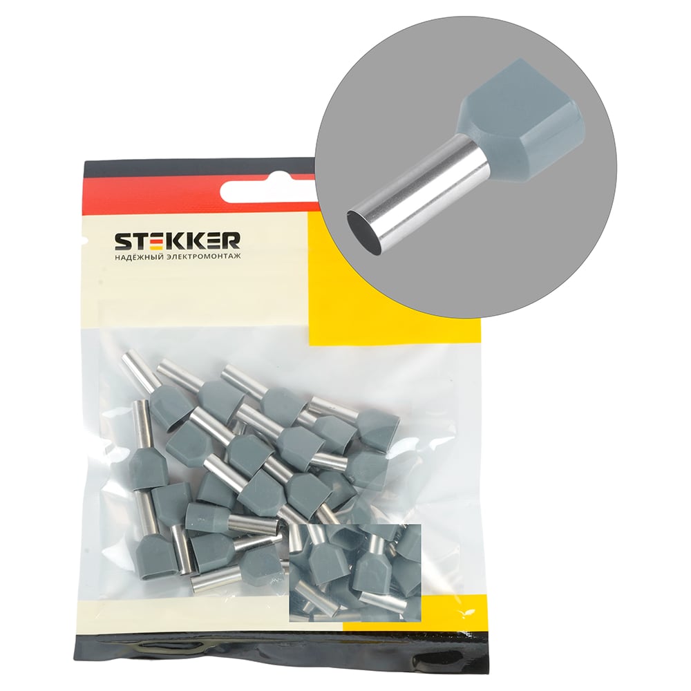 Изображение товара Наконечник штыревой втулочный изолированный STEKKER LD406-4012 НШВИ(2) 4,0-12 (DIY упаковка 25 шт), 50404