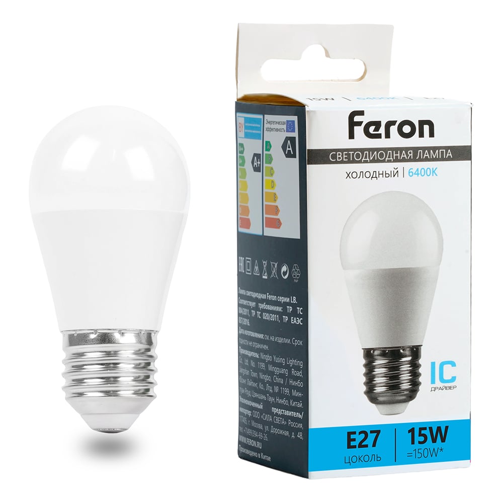 Изображение товара FERON LB-990 LED шар 15W E27 6400K 1360 лм Изображение товара FERON LB-990 LED шар 15W E27 6400K 1360 лм
