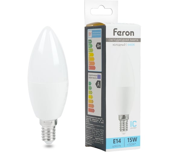 Изображение товара Лампа светодиодная FERON LB-980 свеча, E14, 15W, 175-265V, 6400K 52074